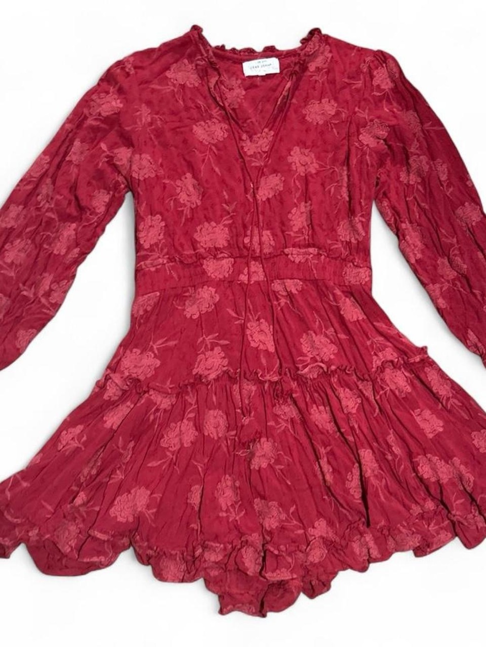 Red Floral Ruffle Sleeve Dress